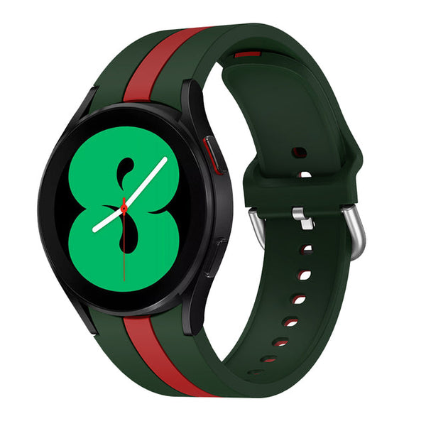 20mm Samsung Galaxy Watch Strap/Band | Army Green/Red Racing Stripe Silicone Strap/Band