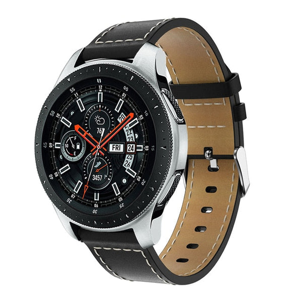 20mm Samsung Galaxy Watch Strap/Band | Black Stitched Leather Strap/Band