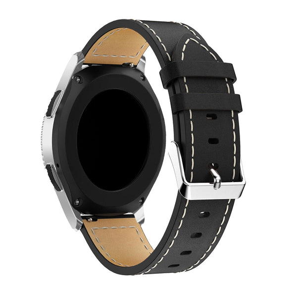 20mm Samsung Galaxy Watch Strap/Band | Black Stitched Leather Strap/Band
