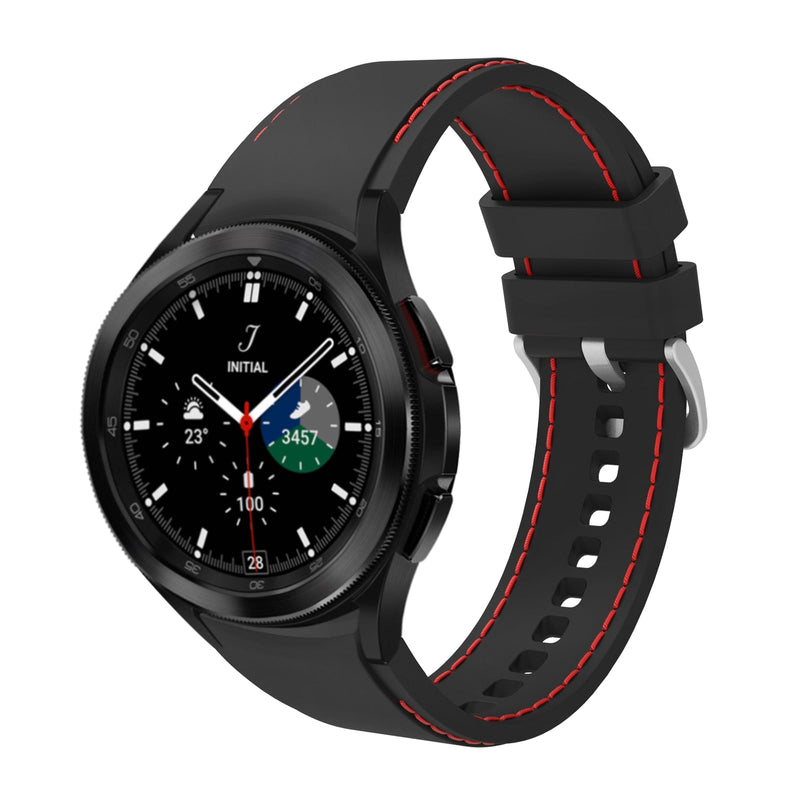 20mm Samsung Galaxy Watch Strap/Band | Black/Red Silicone Stitched Strap/Band