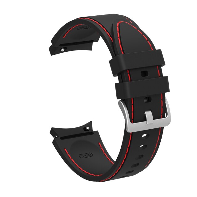 20mm Samsung Galaxy Watch Strap/Band | Black/Red Silicone Stitched Strap/Band