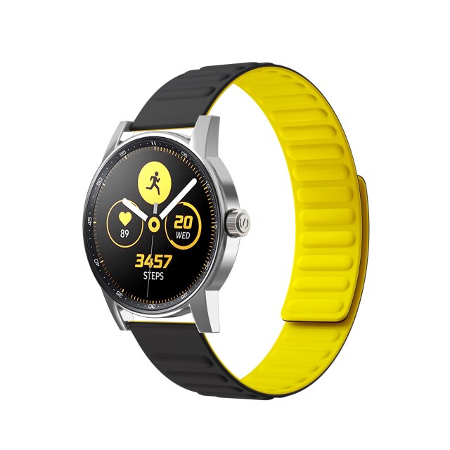 20mm Samsung Galaxy Watch Strap/Band | Black/Yellow Silicone Link Strap/Band