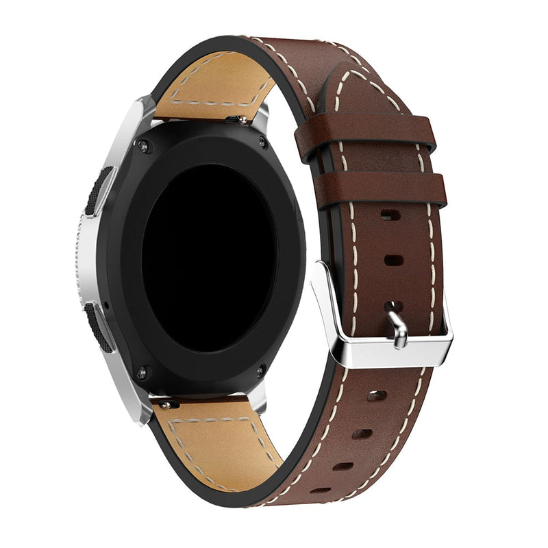 20mm Samsung Galaxy Watch Strap/Band | Coffee Stitched Leather Strap/Band