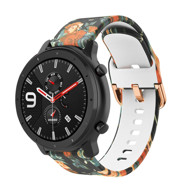 20mm Samsung Galaxy Watch Strap/Band | Dark Flowers Patterned Silicone Strap/Band