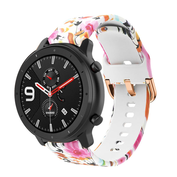 20mm Samsung Galaxy Watch Strap/Band | Light Flowers Patterned Silicone Strap/Band