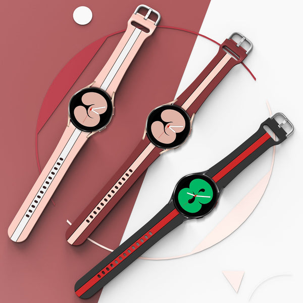 20mm Samsung Galaxy Watch Strap/Band | Pink/White Racing Stripe Silicone Strap/Band