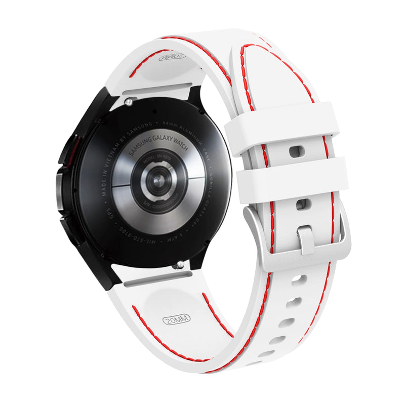 20mm Samsung Galaxy Watch Strap/Band | White/Red Silicone Stitched Strap/Band