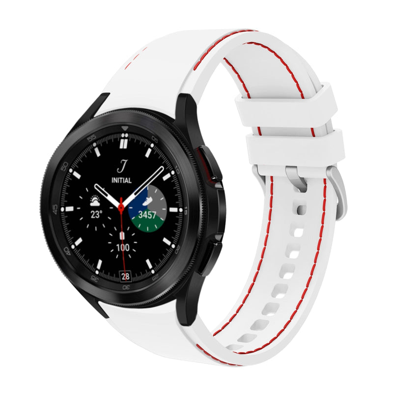 20mm Samsung Galaxy Watch Strap/Band | White/Red Silicone Stitched Strap/Band