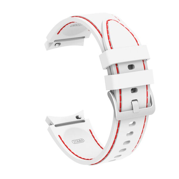 20mm Samsung Galaxy Watch Strap/Band | White/Red Silicone Stitched Strap/Band