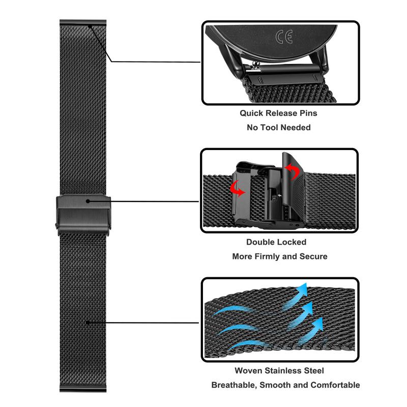 22mm Samsung Galaxy Watch Strap/Band | Black Milanese Strap/Band