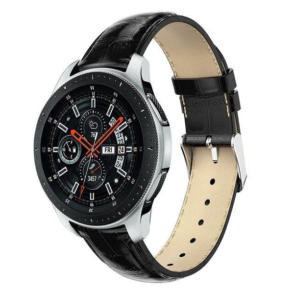 22mm Samsung Galaxy Watch Strap/Band | Black Smooth Leather Strap/Band